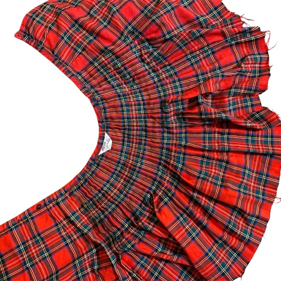 Vintage 100% Wool Grunge Cropped Red Plaid Mini Skirt - Picture 4 of 7